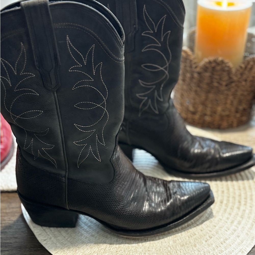 Tecovas Black Leather Heeled lizard Boots